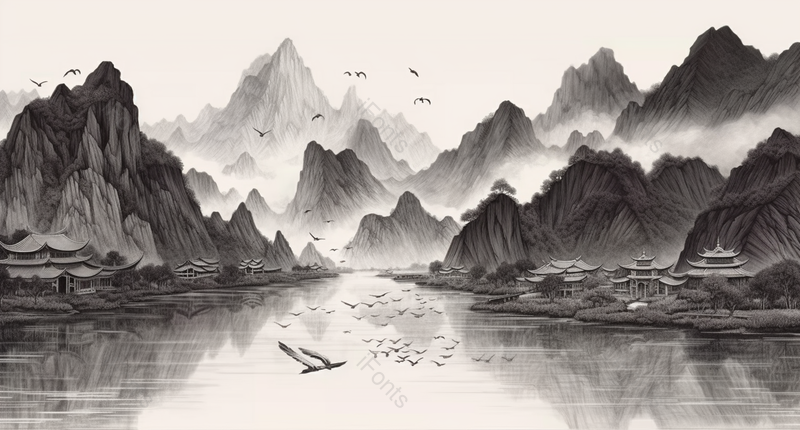 充盛酣畅新中式水墨意境山水画,插画/手绘图,插画/手绘图库,插画/手绘图下载,插画/手绘